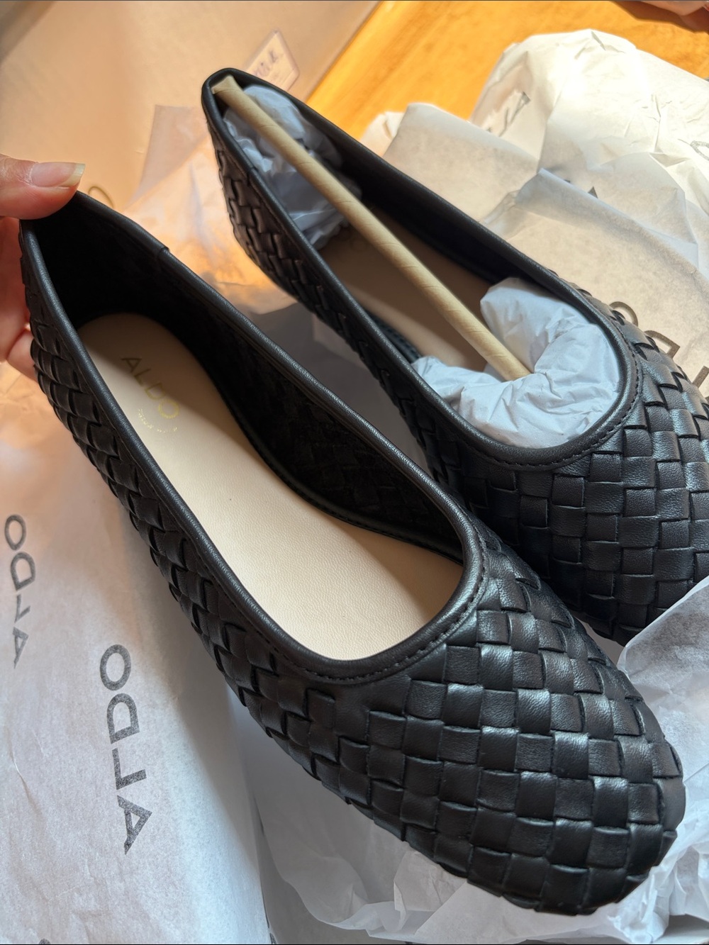 Black ballerina flats SIZE 6.5 BLACK classic woven leather ballet flat